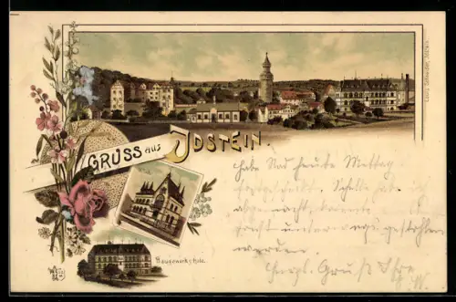 Lithographie Idstein, Teilansicht, K. Post, Baugewerkschule