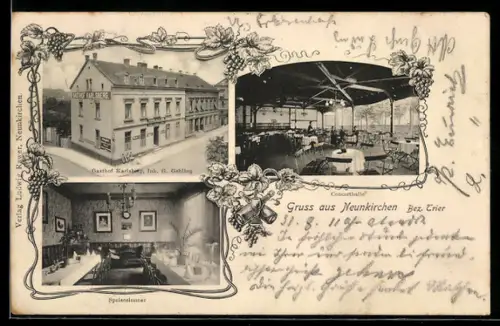 AK Neunkirchen /Trier, Gasthof Karlsberg G. Gehling mit Spesezimmer und Concerthalle