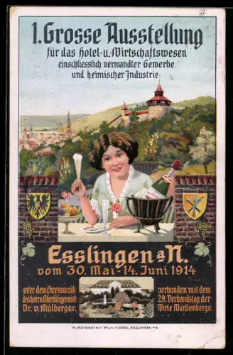 Künstler-AK Esslingen a. N., 1. Grosse Ausstellung für das Hotel- und Wirtschaftswesen 1914