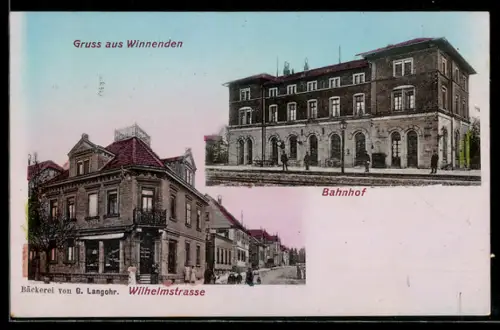 AK Winnenden, Bahnhof, Bäckerei v. G. Langohr in der Wilhelmstrasse