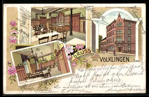 Lithographie Völklingen a. d. Saar, Hotel und Restaurant Kaiserhof, Caffesaal