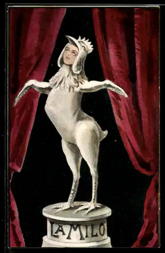 AK La Milo, Hahn mit Frauengesicht auf einem Sockel, Metamorphose