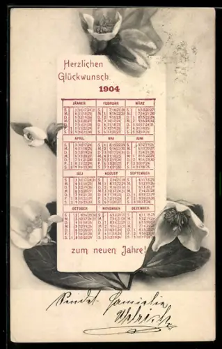 AK Kalender des Jahres 1904, Neujahrswünsche