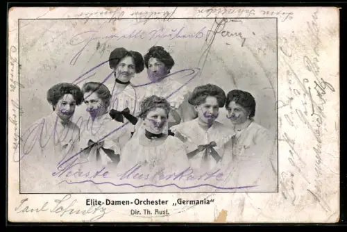 AK Elite-Damenorchester Germania in weissen Kleidern
