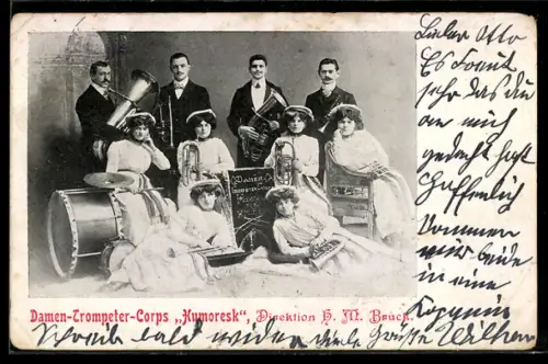 AK Damen-Trompeter-Corps Humoresk mit Instrumenten