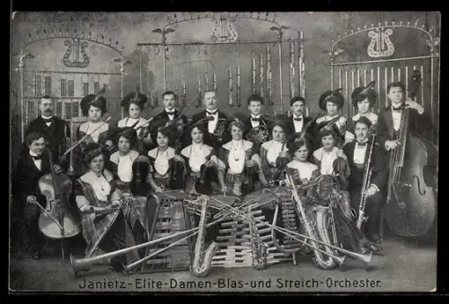 AK Janietz-Elite-Damen-Blas- u. Streichorchester mit Instrumenten