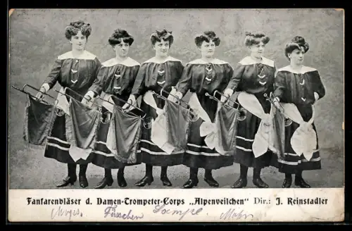 AK Fanfarenbläser des Damen-Trompeter-Corps Alpenveilchen, Dir. J. Reinstadler