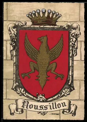 AK Roussillon, Wappen auf Mauer-Hintergrund