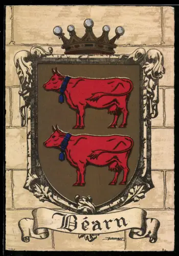 AK Béarn, Wappen auf Mauer-Hintergrund