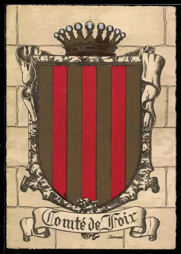 AK Comté de Foix, Wappen auf Mauer-Hintergrund
