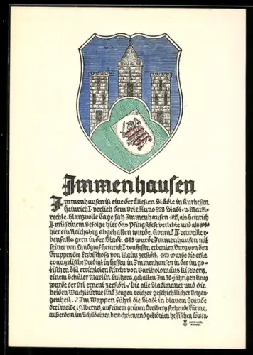 AK Immenhausen /Kurhessen, Wappen, Historischer Abriss