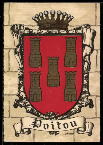 AK Poitou, Wappen auf Mauer-Hintergrund