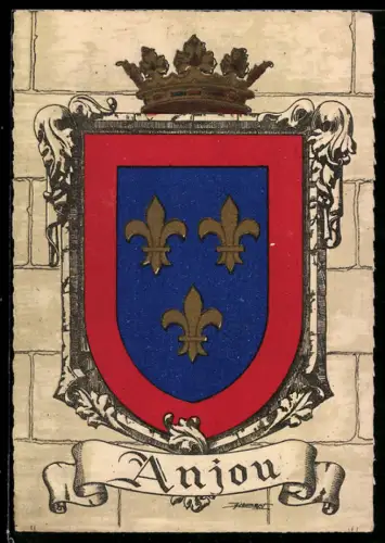 AK Anjou, Wappen auf Mauer-Hintergrund