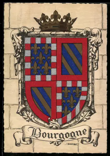 AK Bourgogne, Wappen auf Mauer-Hintergrund