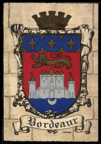 AK Bordeaux, Wappen auf Mauer-Hintergrund
