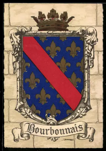 AK Bourbonnais, Wappen auf Mauer-Hintergrund