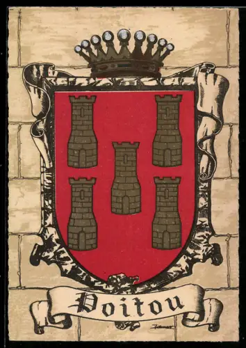 AK Poitou, Wappen auf Mauer-Hintergrund