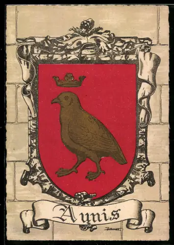 AK Aunis, Wappen auf Mauer-Hintergrund