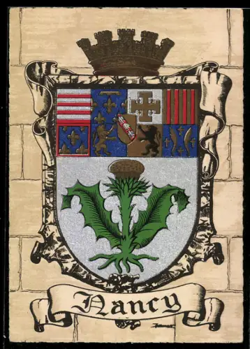 AK Nancy, Wappen auf Mauer-Hintergrund