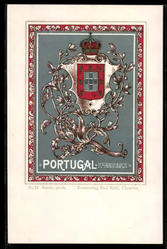 Lithographie Portugal, Wappen des Königreiches