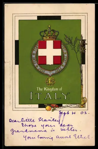 Künstler-AK Italien, F. E. R. T., Krone und Wappen des Hauses Savoyen
