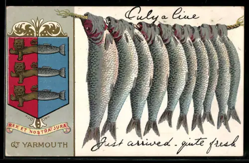 AK Gt. Yarmouth, Wappen, Fische auf einer Leine