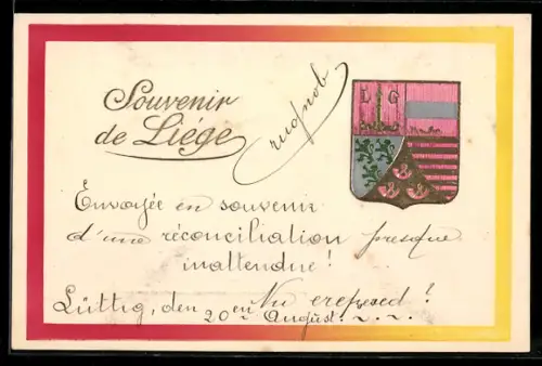 Präge-AK Liége, Wappen, farbiger Rahmen
