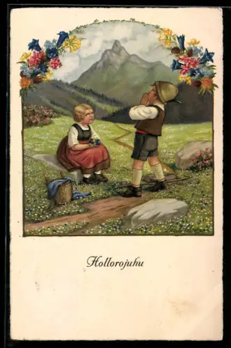 Künstler-AK Pauli Ebner: Kinder auf der Alm