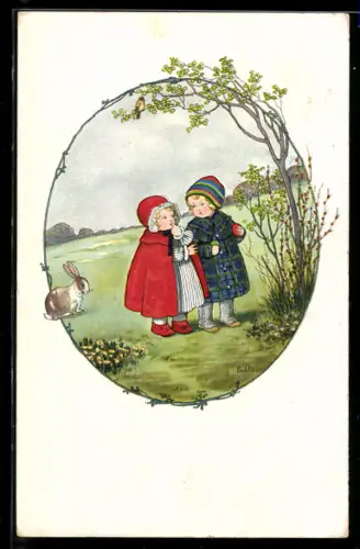 Künstler-AK Pauli Ebner: Mädchen mit Osterhasen