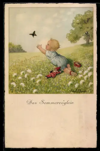 Künstler-AK Pauli Ebner: Kind greift nach einem Schmetterling