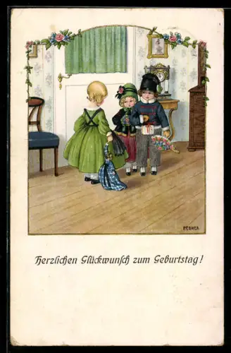 Künstler-AK Pauli Ebner: Mädchen begrüsst ihre Freunde