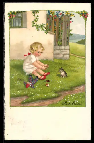Künstler-AK Pauli Ebner: Mädchen ruft aus Ach - ein Miezekätzchen!