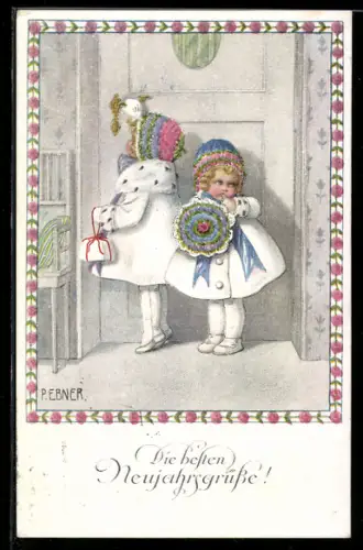 Künstler-AK Pauli Ebner: Kleine Gratulantinnen bringen Geschenke