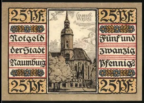 Notgeld Naumburg a. Saale 1920, 25 Pfennig, Wenzelskirche und Stadtwappen