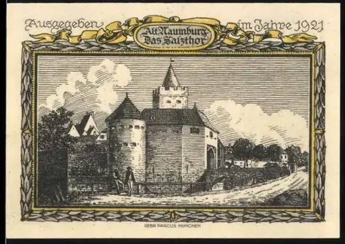 Notgeld Naumburg a. Saale 1921, 25 Pfennig, Salzthor mit Stadtwappen und Schlüssel-Motiv
