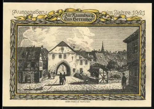 Notgeld Naumburg a. Saale 1921, 25 Pfennig, Herrentor und Stadtwappen mit Schlüssel und Schwert