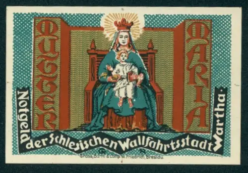 Notgeld Wartha 1921, 50 Pfennig, Maria mit Kind und Johannes Nepomuk Motive