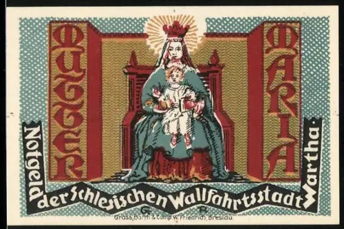 Notgeld Wartha 1921, 50 Pfennig, Maria und Brücken mit Kirche