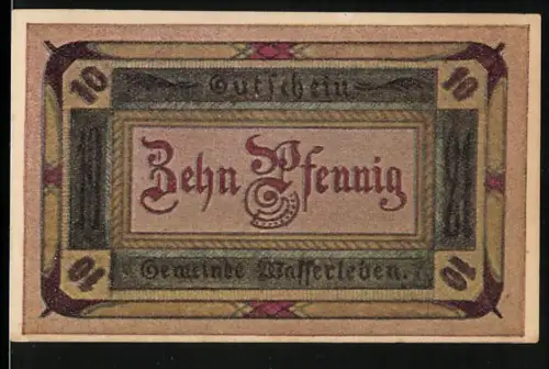 Notgeld Wasserleben 1921, 10 Pfennig, Pferdewagen und Denkmäler