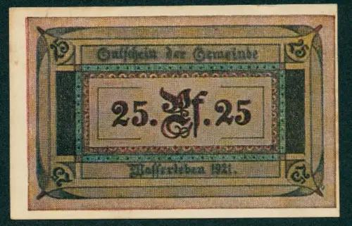 Notgeld Wasserleben 1921, 25 Pfennig, Innenraum mit tanzenden und sitzenden Personen, Spinnstube und 50 Jahre