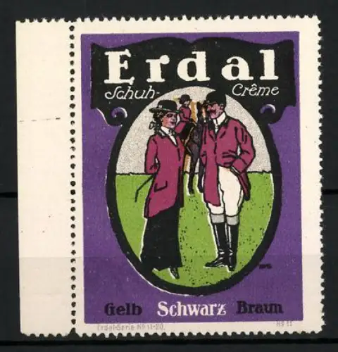 Reklamemarke Erdal, Schuh Crème, Reiter und Dame
