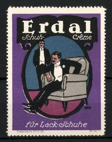 Reklamemarke Erdal Schuh-Crème, Für Lack-Schuhe, Gentleman im Sessel