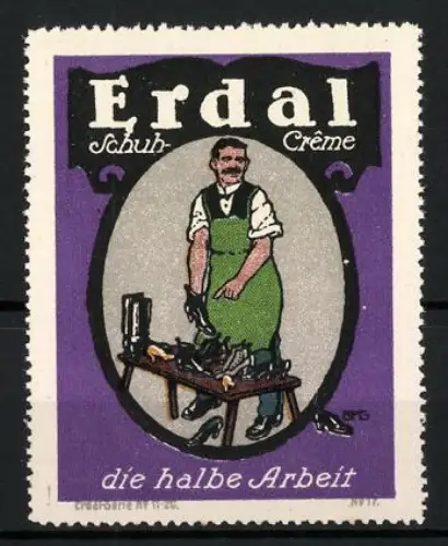 Reklamemarke Erdal, Schuh-Crème, Schuhputzer mit Tisch