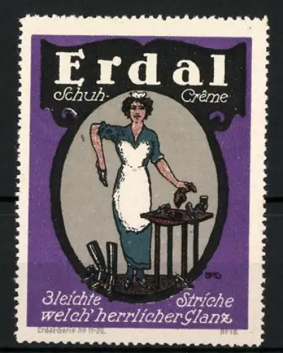 Reklamemarke Erdal, Schuh-Crème, Dienstmädchen mit Schuhputzset