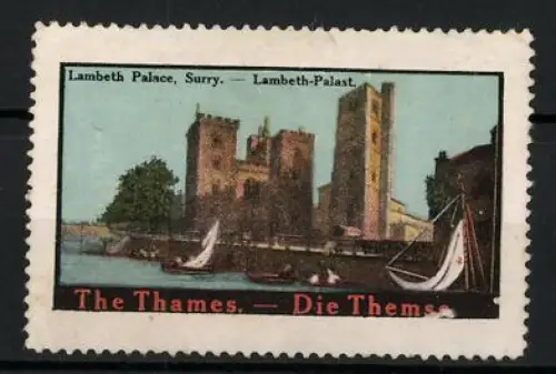 Reklamemarke London, Lambeth Palace, Die Themse, Lambeth-Palast mit Segelbooten