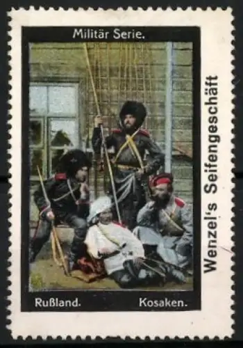 Reklamemarke Russland, Militär Serie: Kosaken, Kameraden auf Posten