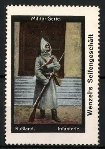 Reklamemarke Russland, Militär-Serie Infanterie, Soldat in Winteruniform