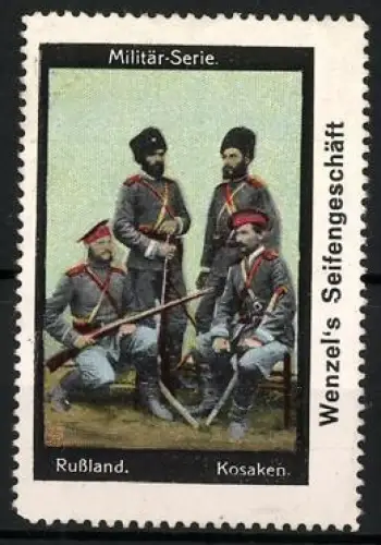 Reklamemarke Russland, Militär-Serie, Kosaken in Uniform mit Ausrüstung