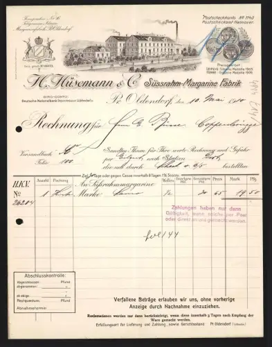 Rechnung Pr. Oldendorf 1910, H. Hüsemann, Süssrahm-Margarine Fabrik, Ansicht der Fabrik