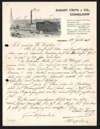 Rechnung Düsseldorf 1909, August Fähte & Co., Blick auf das Werksgelände